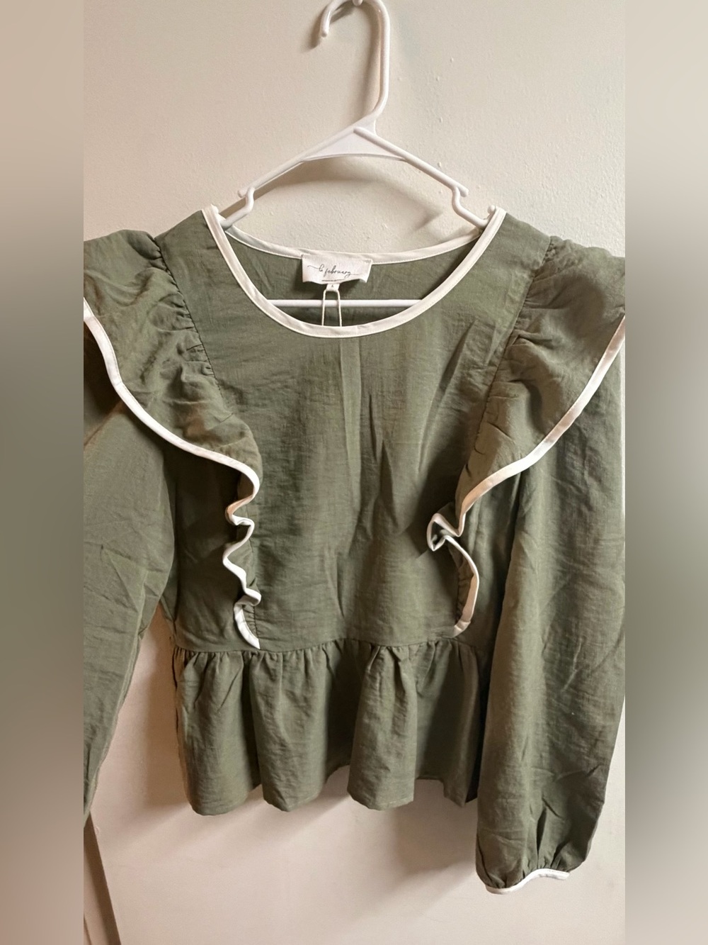 In February Olive Peplum Blouse